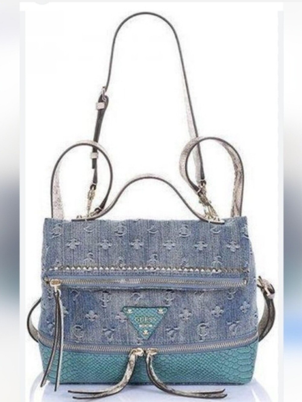 GUESS Vtg Y2K Denim Fold Over Backpack Style Crossbody Purse